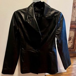Leather blazer jacket with button
